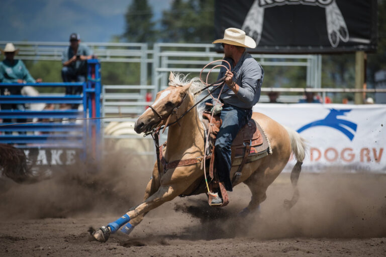 Nelson Wyatt turning a steer to win Bigfork, Montana’s ProRodeo with Chase Tryan.