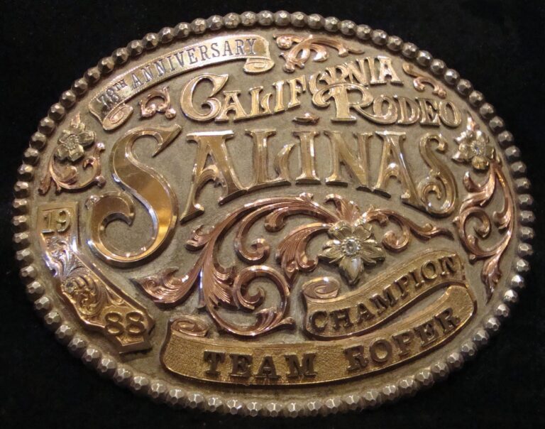 closeup of 1988 California Rodeo Salinas trophy buckle