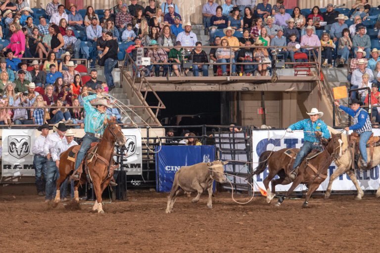 JC and LJ Yeahquo team roping at San Angelo.