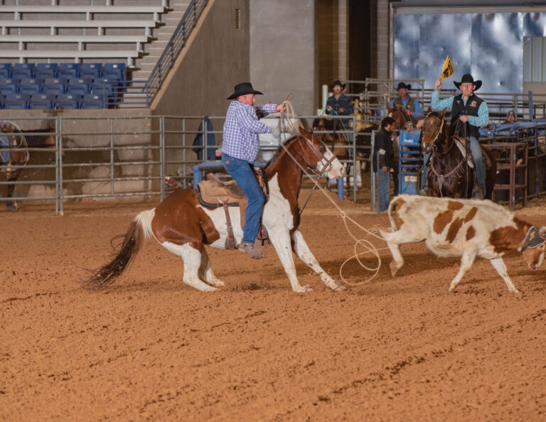 Randy Crump heeling at the Wiley Hicks Jr. Memorial Roping in March 2023