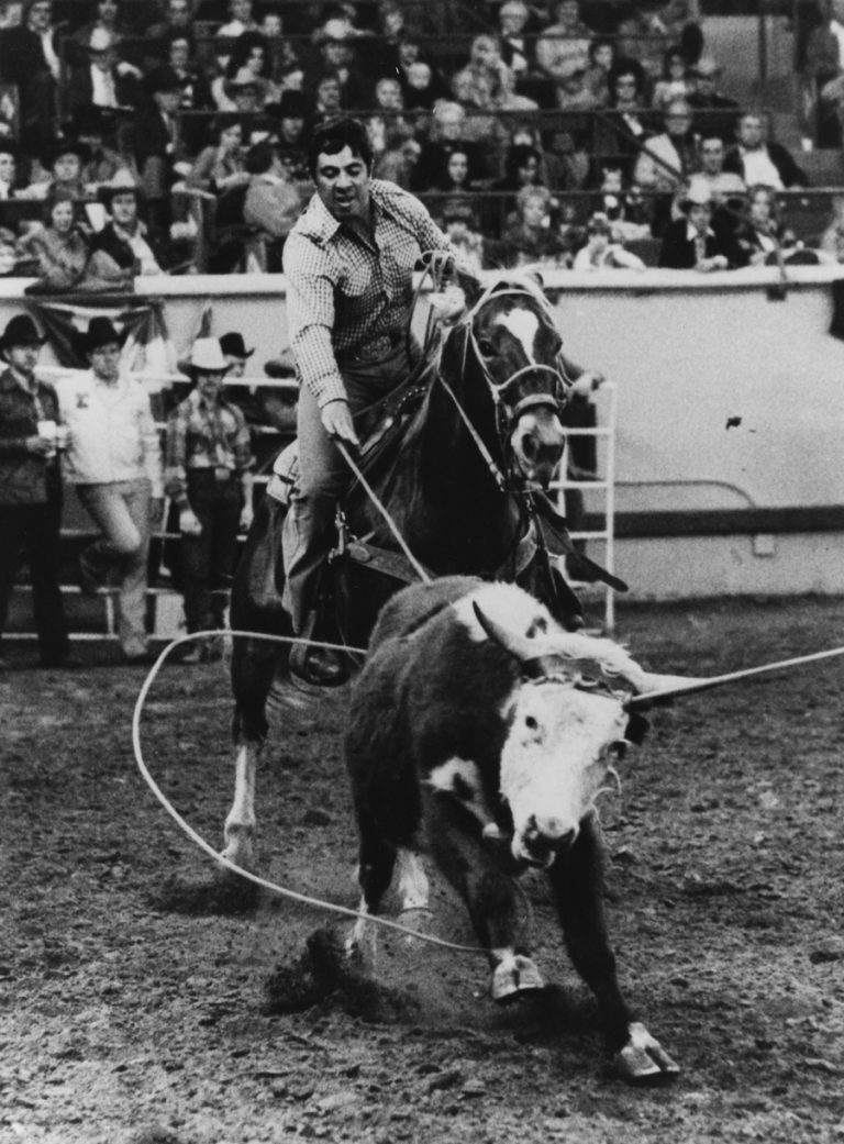 black and white photo of Leo Camarillo heeling