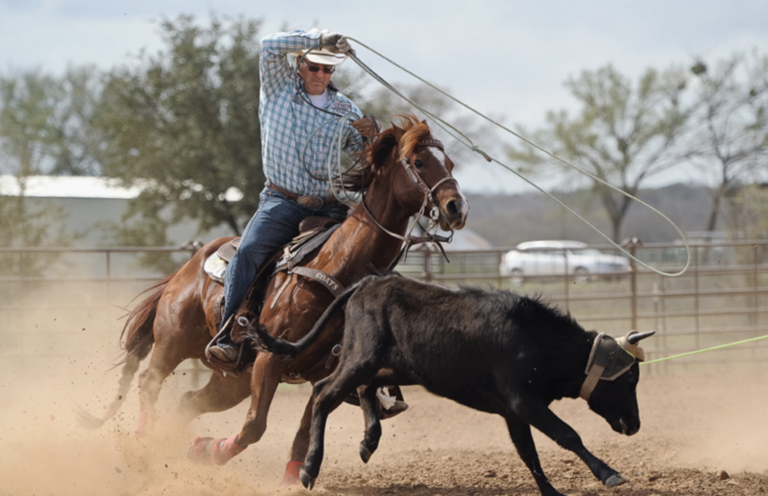 Martin Lucero sets up to heel a steer