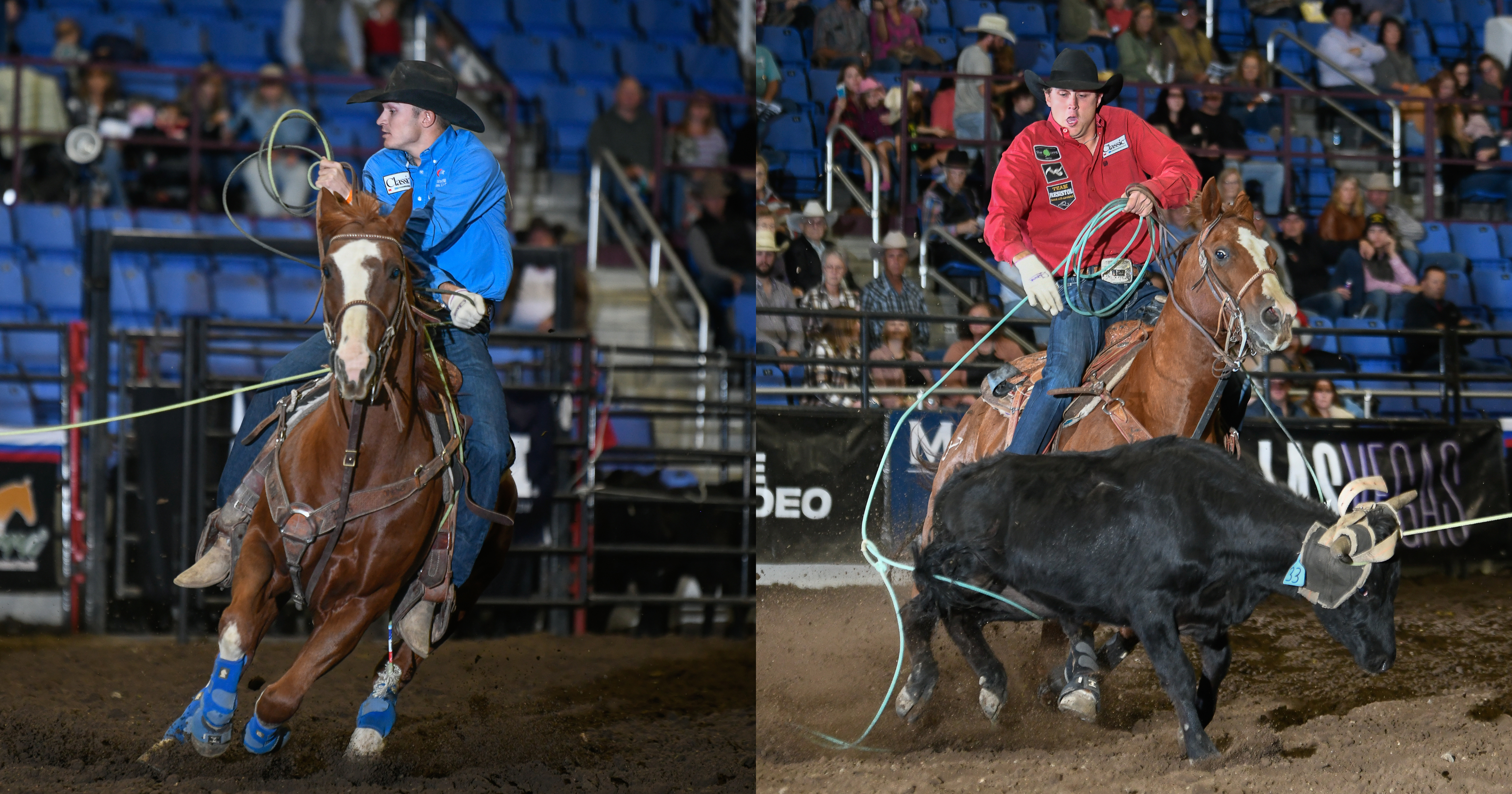 Bodie Mattson and Trae Smith roping at the 2024 Badlands Circuit Finals.